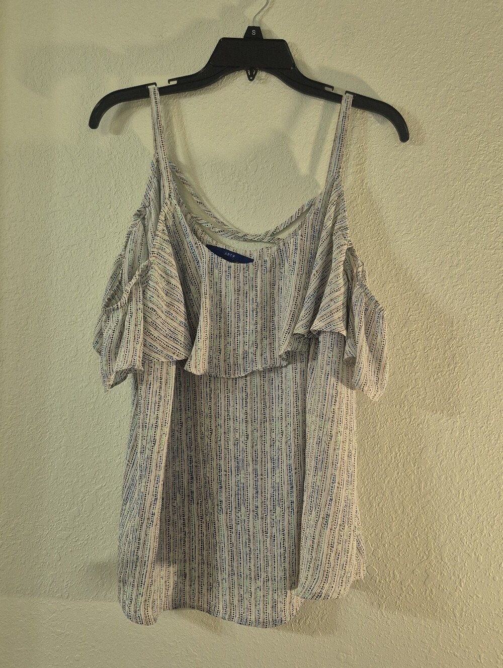 Apt. 9 Blue and White Striped Ruffle Cold-Shoulder Camisole
